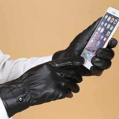 Classic style black PU leather gloves (6)