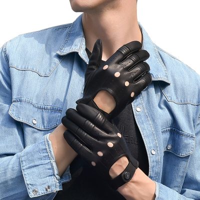 Fashion unlined black leather driving gloves (5)