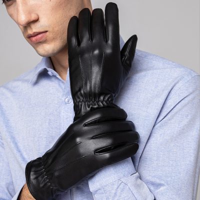 Men’s velvet warm winter leather gloves (4)