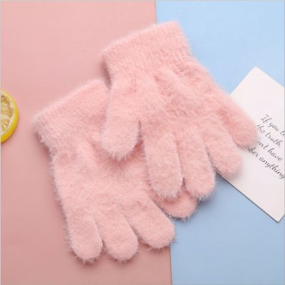 Pure color thick winter children’s gloves (4)