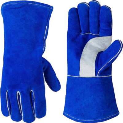 Blue cow leather welding gloves