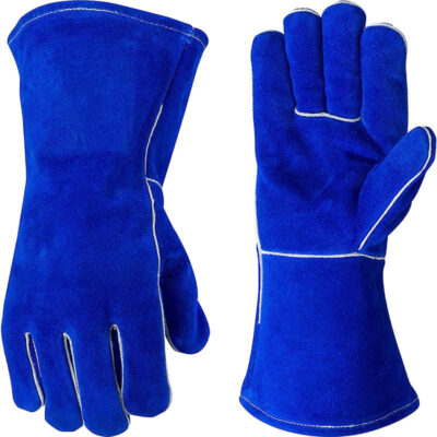Blue cow leather welding gloves