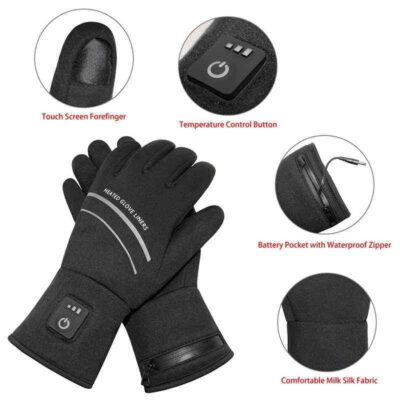 Heated waterproof leather ski gloves