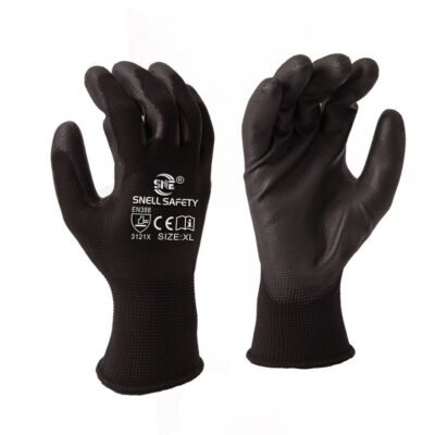 Black seamless nylon PU coated work gloves
