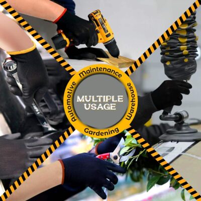 Black seamless nylon PU coated work gloves