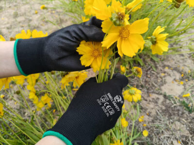 Black seamless nylon PU coated work gloves